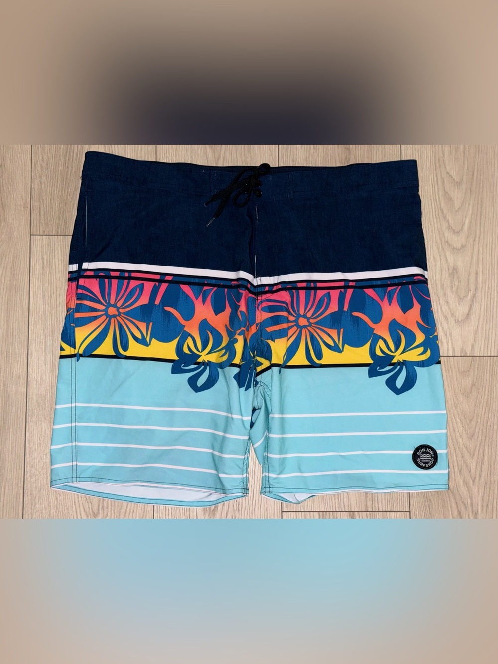 Ron Jon Mens Size 38 Swim Trunks Surf Floral Blue White Hawaiian Board Shorts